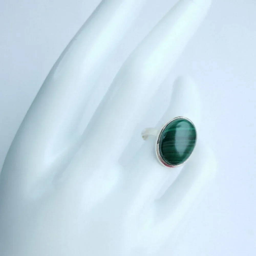 Sterling Silver Malachite Ring Size 6